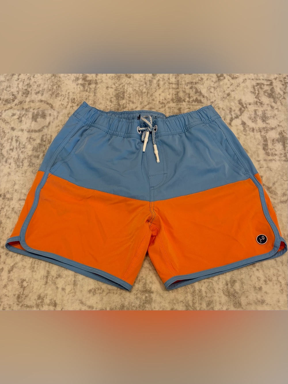 johnnie-O Boys Two-Tone Light Blue and Bright Orange Swim Trunks